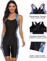 Attraco Women's Boyleg Legsuit Racerback Swimsuit Swimming Costume Kneeskin BNWT