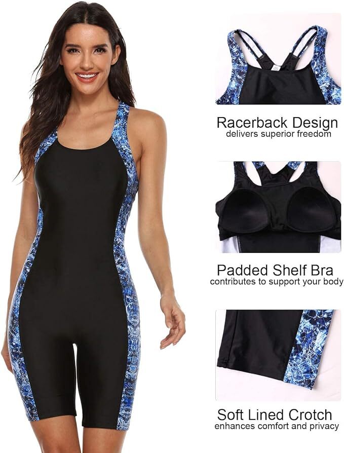 Attraco Women's Boyleg Legsuit Racerback Swimsuit Swimming Costume Kneeskin BNWT