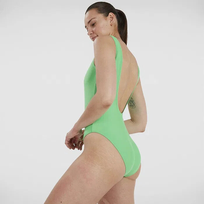 Speedo Women's Logo Deep U-Back High Leg Swimsuit Swimming Costume BNWT