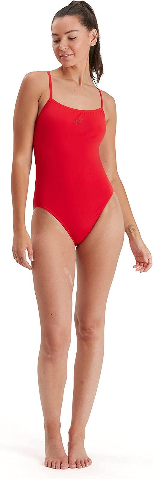 Speedo Women's Eco Endurance+ Thinstrap Swimsuit Swimming Costume Red BNWT