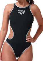 Arena Women's One Big Logo Black/Silver Swimsuit Swimming Costume BNWT
