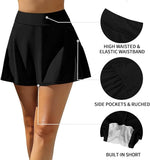 Attraco Women's High Waisted Swim Skirt Shorts Skort Swimsuit Swimming Costume