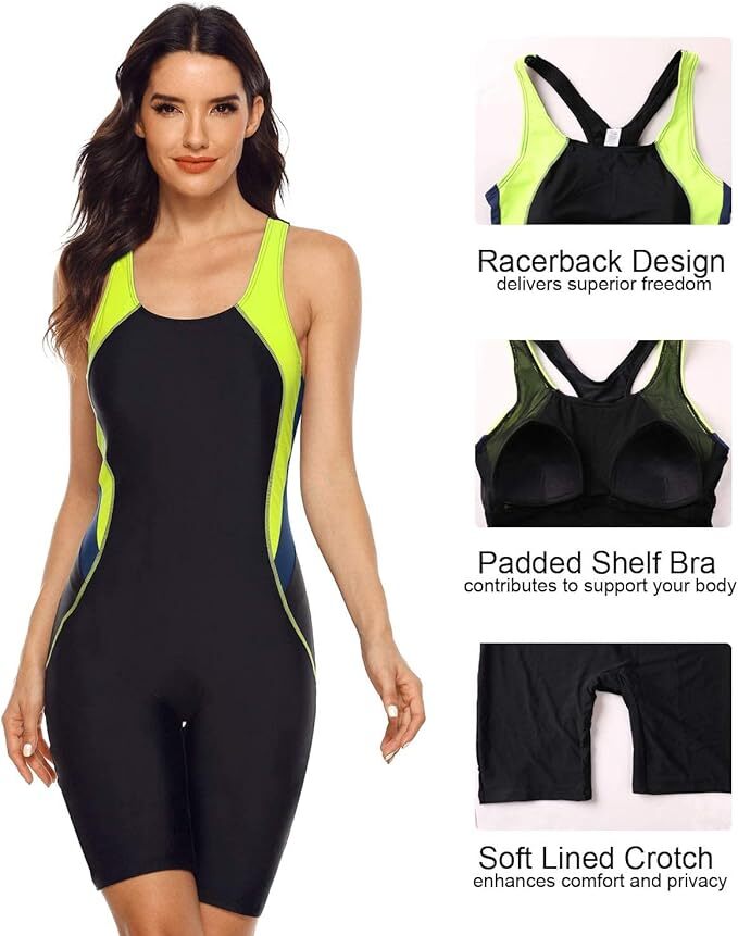 Attraco Women's Boyleg Legsuit Racerback Swimsuit Swimming Costume Kneeskin BNWT
