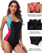 Attraco Women's Padded Colour Block Racerback Swimsuit Swimming Costume BNWT
