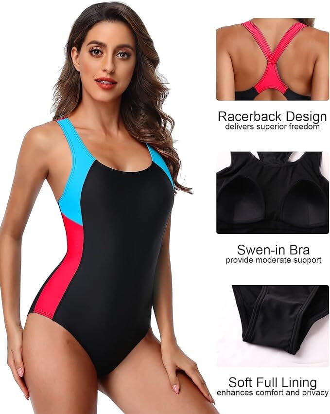 Attraco Women's Padded Colour Block Racerback Swimsuit Swimming Costume BNWT