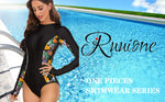 Ruuione Women's Rash Guard Front Zip Swimsuit Swimming Costume Long Sleeve BNWT