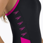 Speedo Women's Boom Logo Splice Muscleback Swimsuit Swimming Costume Pink BNWT