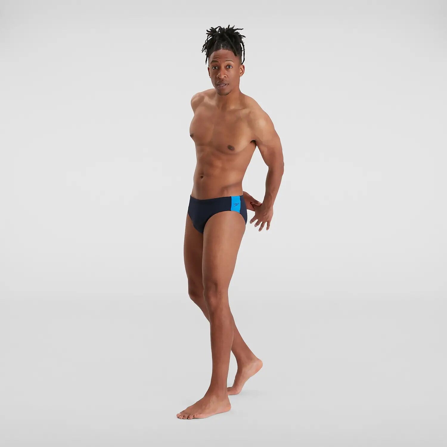 Speedo Men's Boom Logo Splice 7cm Brief Swimming Costume Swimsuit Navy BNWT