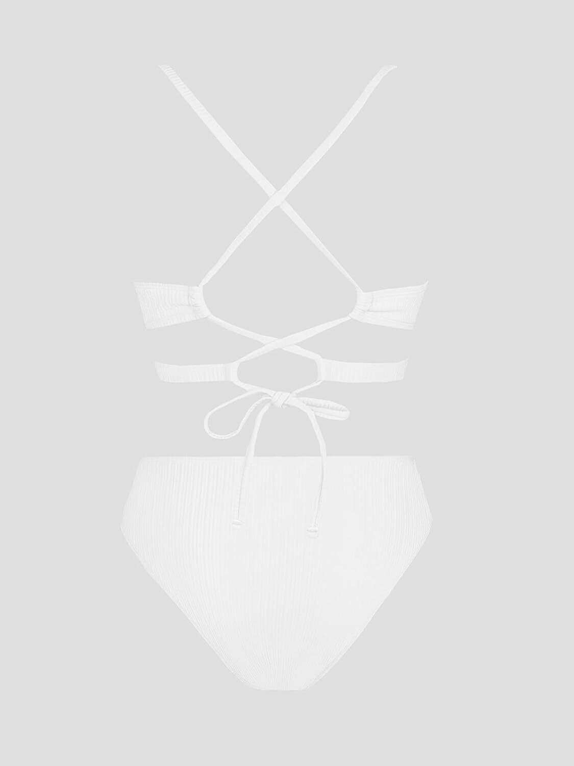 Cupshe Women's Mid-Rise Ribbed Triangle Bikini Swimsuit Swimming Costume BNWT