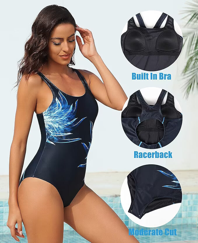 CharmLeaks Women's Padded Colour Block Racerback Swimsuit Swimming Costume BNWT