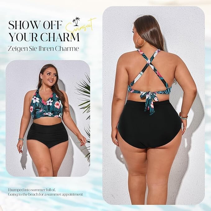 Hanna Nikole High Waist Ruched Tummy Control Bikini Swimsuit Swimming Costume