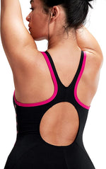 Speedo Women's Boom Logo Splice Muscleback Swimsuit Swimming Costume Pink BNWT