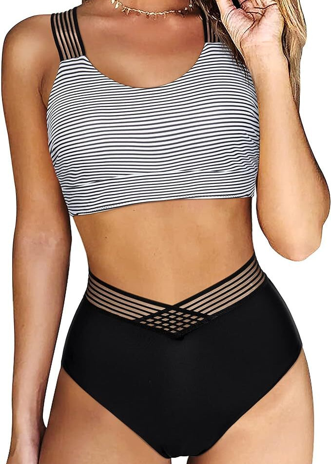DOULAFASS Women's Racerback Bikini Set Swimsuit Swimming Costume Mesh BNWT