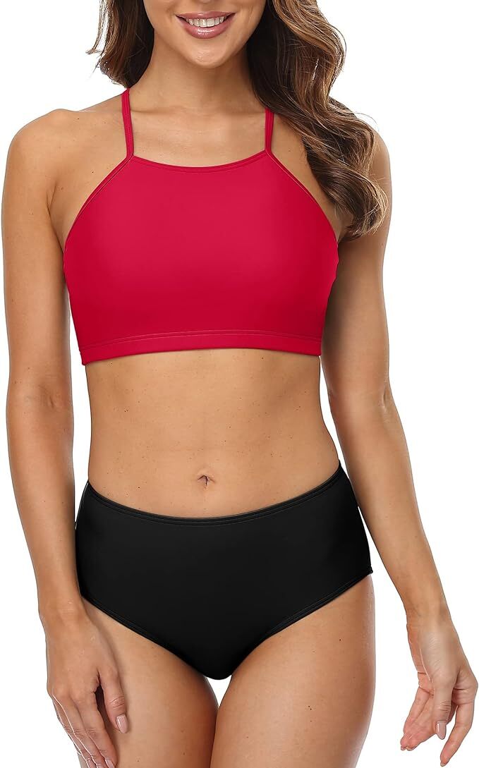 CharmLeaks Women's Padded High Neck Bikini Swimsuit Swimming Costume BNWT
