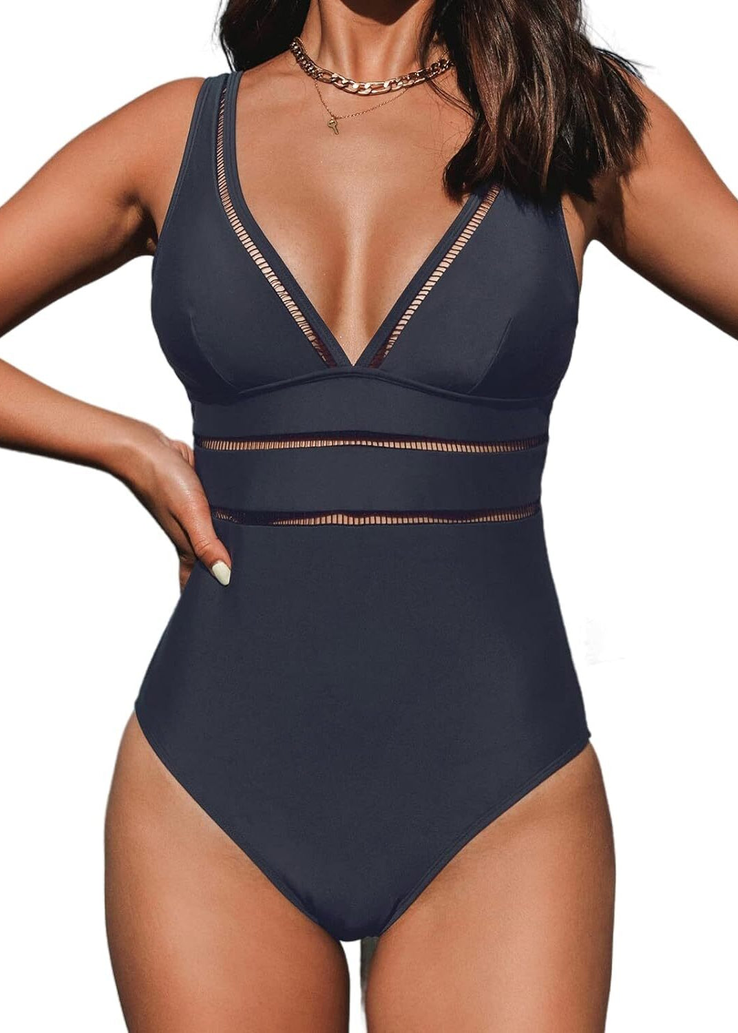 Cupshe Women's Tummy Control V Neck Ladder Trim Swimsuit Swimming Costume BNWT