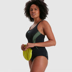 Speedo Women's Placement Muscleback Swimsuit Swimming Costume Black Blue BNWT