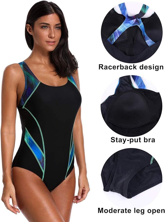 CharmLeaks Women's Padded Colour Block Racerback Swimsuit Swimming Costume BNWT