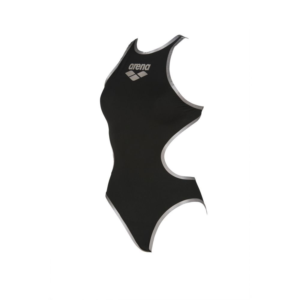 Arena Women's One Big Logo Black/Silver Swimsuit Swimming Costume BNWT
