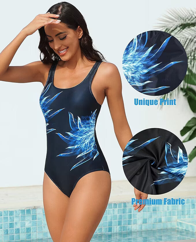 CharmLeaks Women's Padded Colour Block Racerback Swimsuit Swimming Costume BNWT