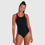 Speedo Women's Boom Logo Splice Muscleback Swimsuit Swimming Costume Pink BNWT