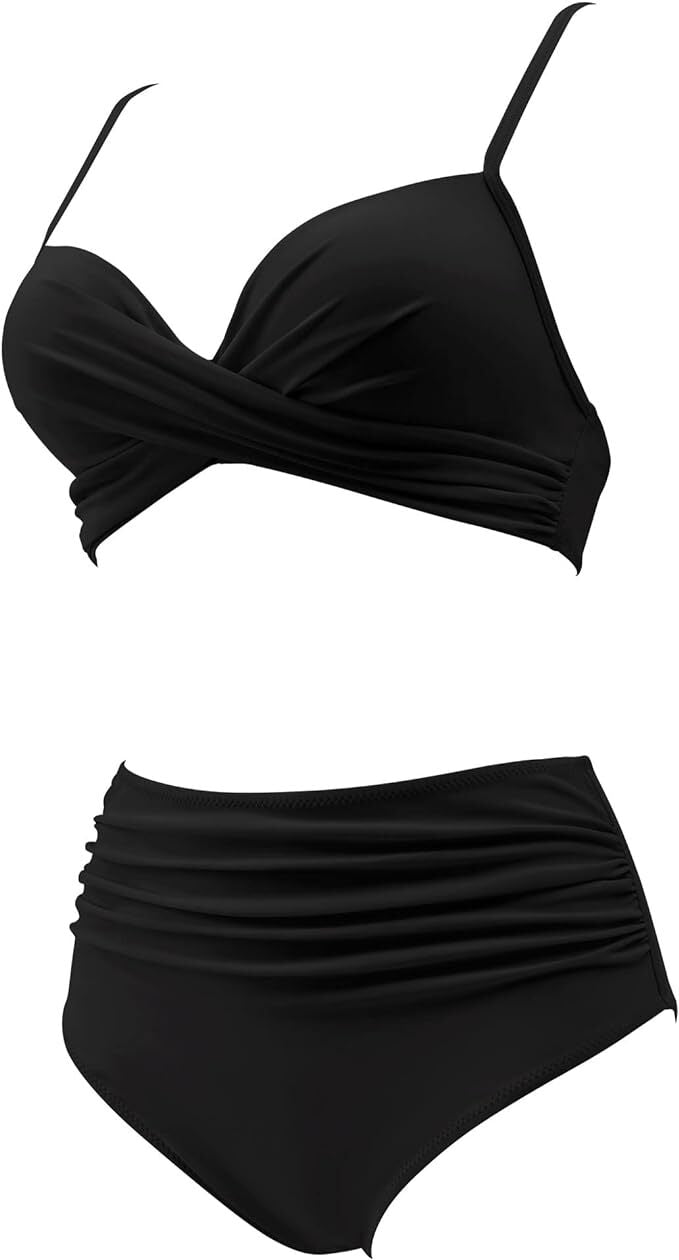 DOULAFASS High Waist Ruched Tummy Control Bikini Swimsuit Swimming Costume BNWT