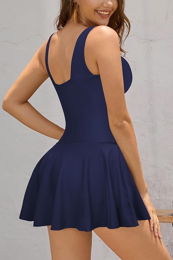 Shekini Women's V-Neck Swim Dress Swimsuit Swimming Costume Ruched Skirt BNWT