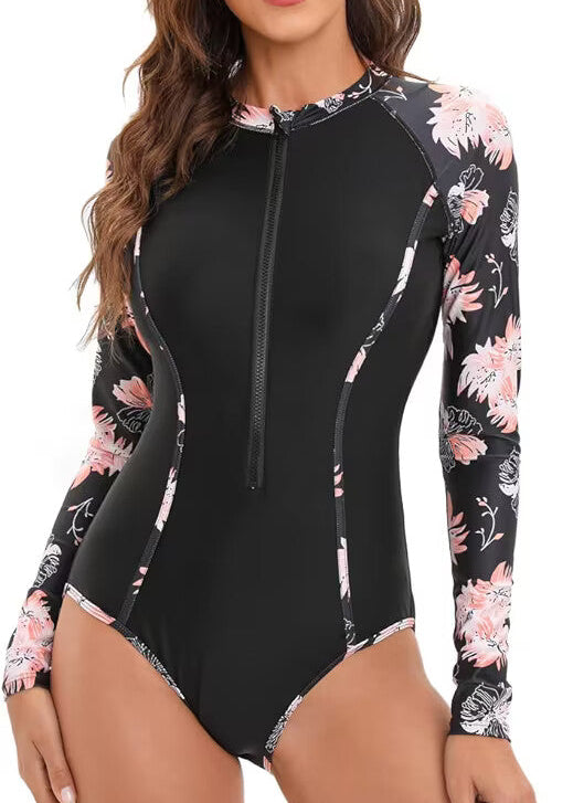Ruuione Women's Rash Guard Front Zip Swimsuit Swimming Costume Long Sleeve BNWT