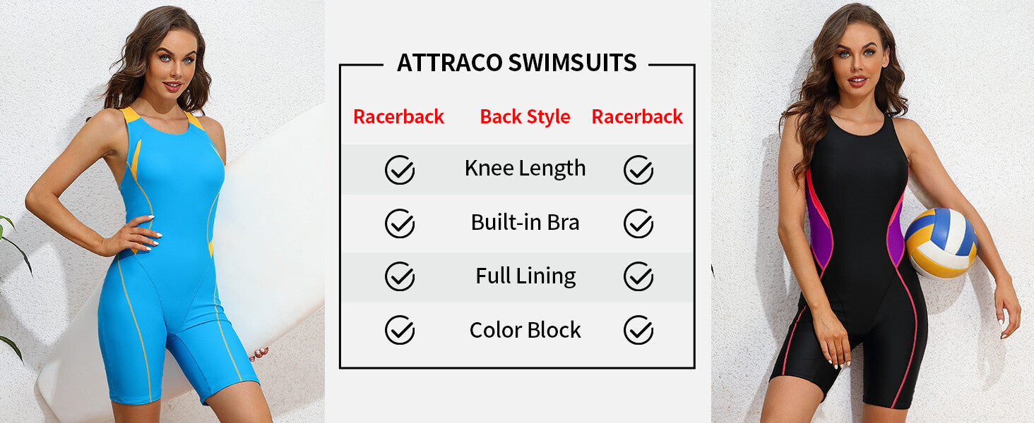Attraco Women's Boyleg Legsuit Racerback Swimsuit Swimming Costume Kneeskin BNWT