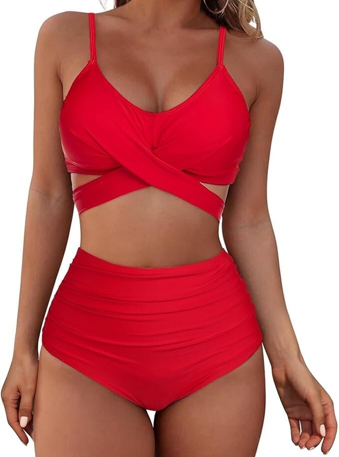Chechury Women's Tummy Control Wrap Bikini Set Swimsuit Swimming Costume BNWT