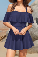 Shekini Women's Off-Shoulder Flounce Swim Dress Swimsuit Swimming Costume BNWT