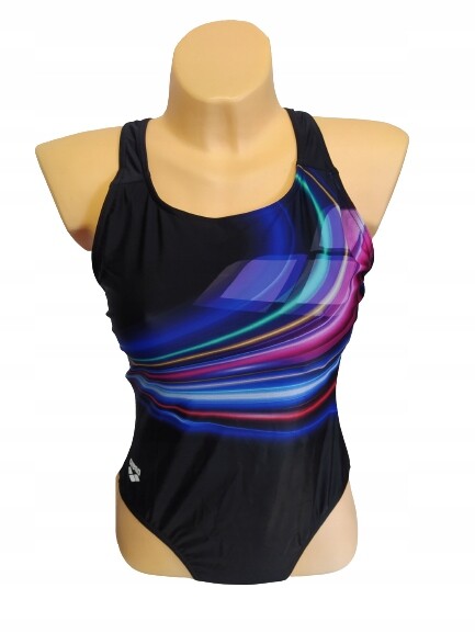 Arena Women's Flashing Lights V Back Swimsuit Swimming Costume Black BNWT