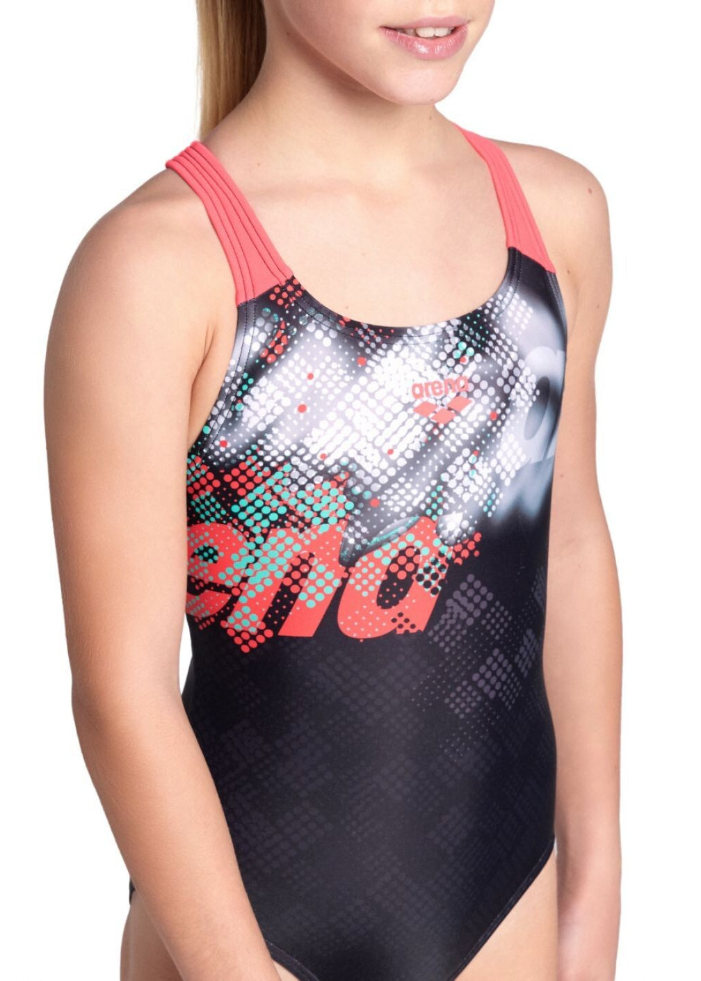 Arena Girl's Splash Point V Back Graphic Swimsuit Swimming Costume BNWT