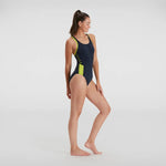 Speedo Women's Boom Logo Splice Muscleback Swimsuit Swimming Costume Lime BNWT