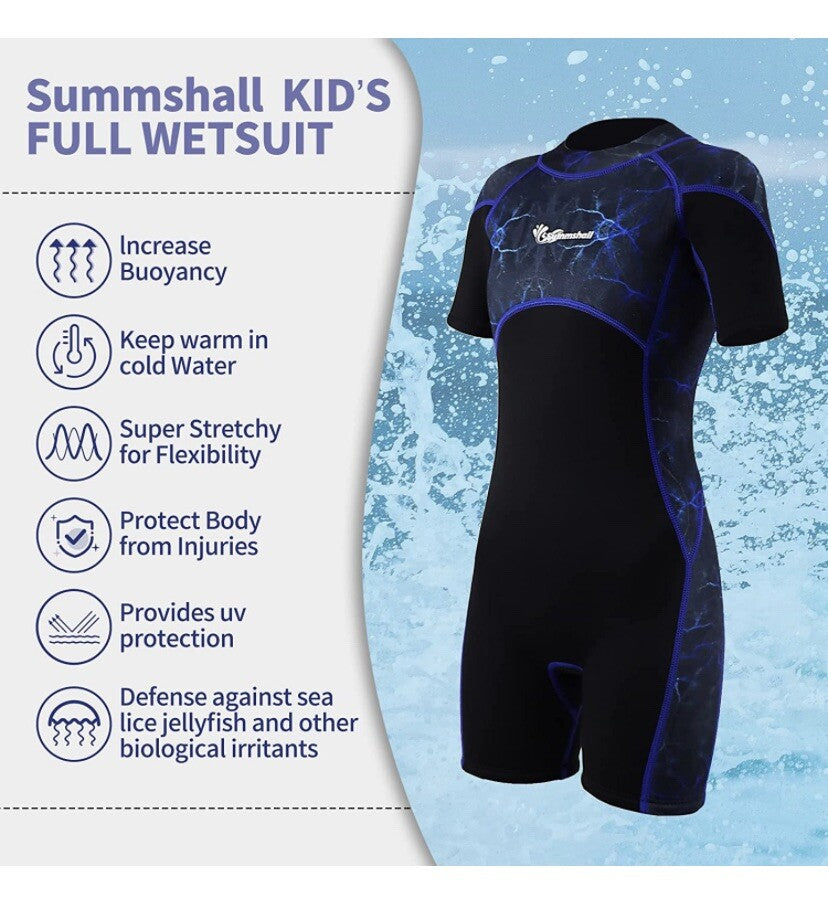 Summshall Kids Wetsuit 2.5mm Shorty Diving Surfing Suits Boys 8-10 Years BNWT