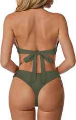 RXRXCOCO Women's Triangle Bow Tie Back Bikini Set Swimsuit Swimming Costume BNWT