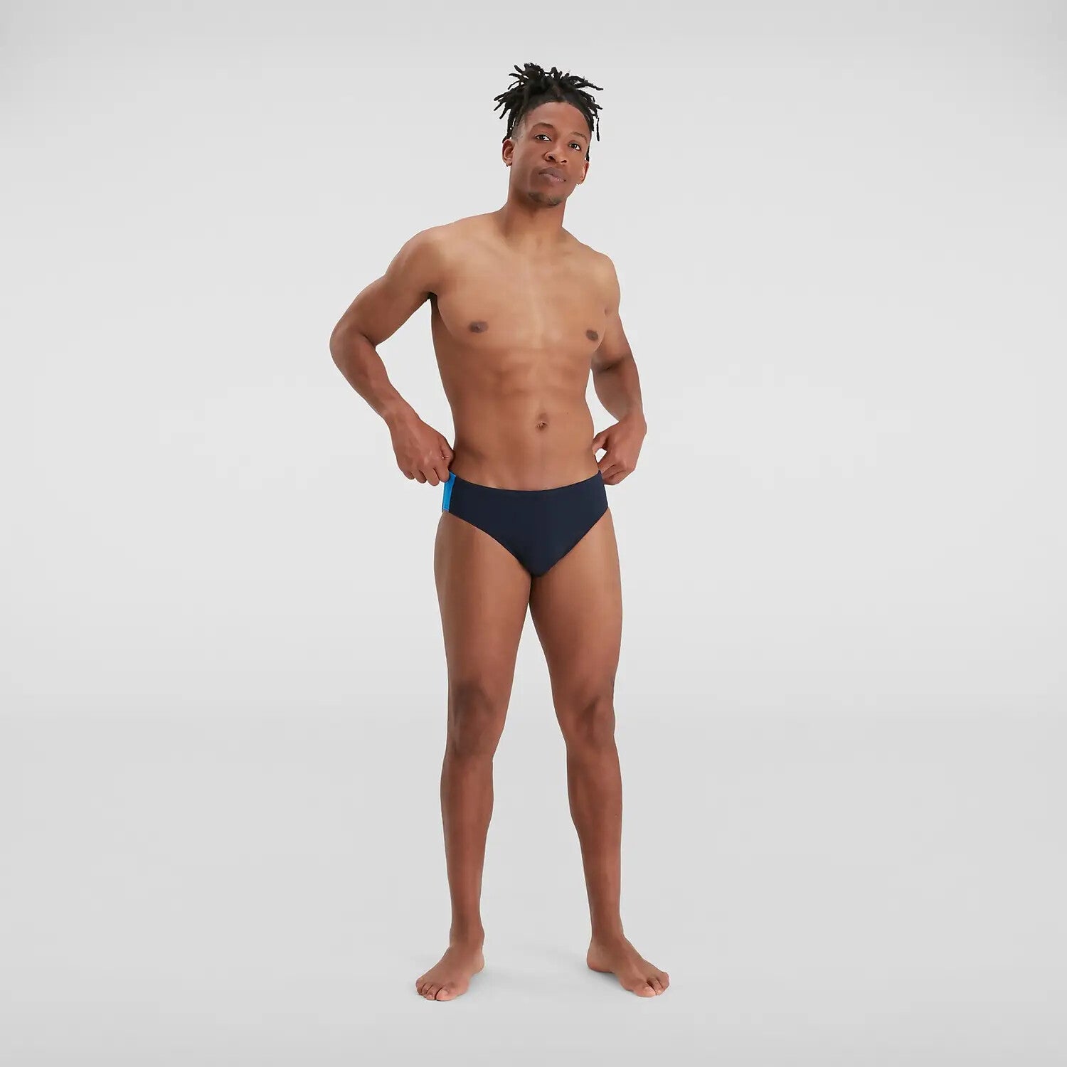 Speedo Men's Boom Logo Splice 7cm Brief Swimming Costume Swimsuit Navy BNWT