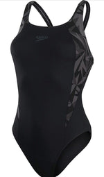 Speedo Women's Hyperboom Splice Muscleback Swimsuit Swimming Costume Black BNWT