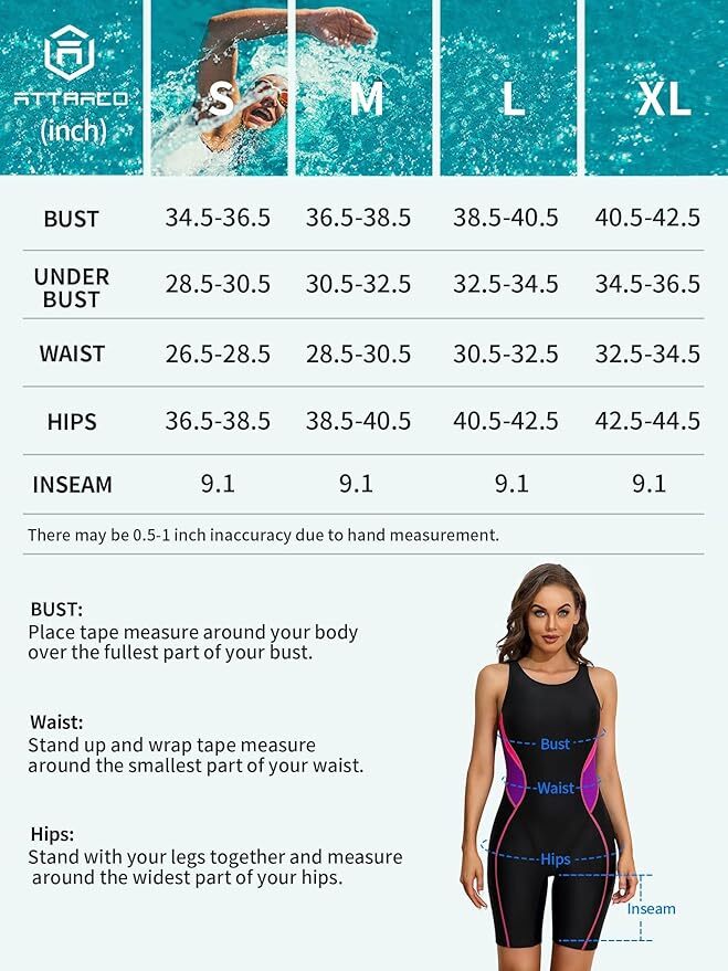 Attraco Women's Boyleg Legsuit Racerback Swimsuit Swimming Costume Kneeskin BNWT