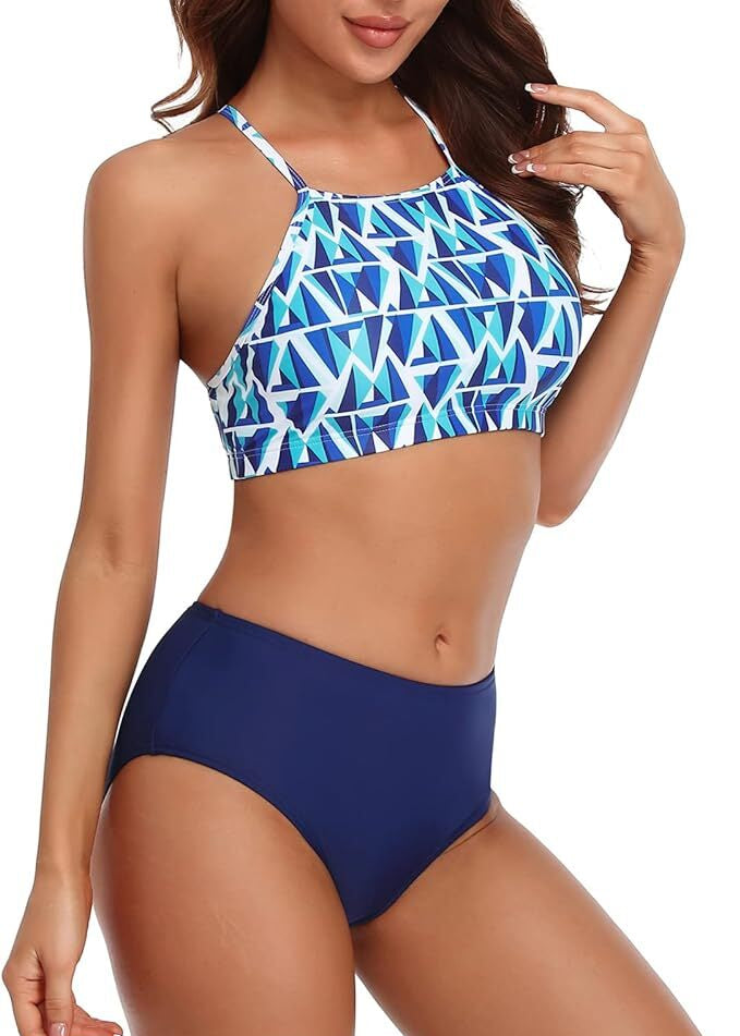 CharmLeaks Women's Padded High Neck Bikini Swimsuit Swimming Costume BNWT