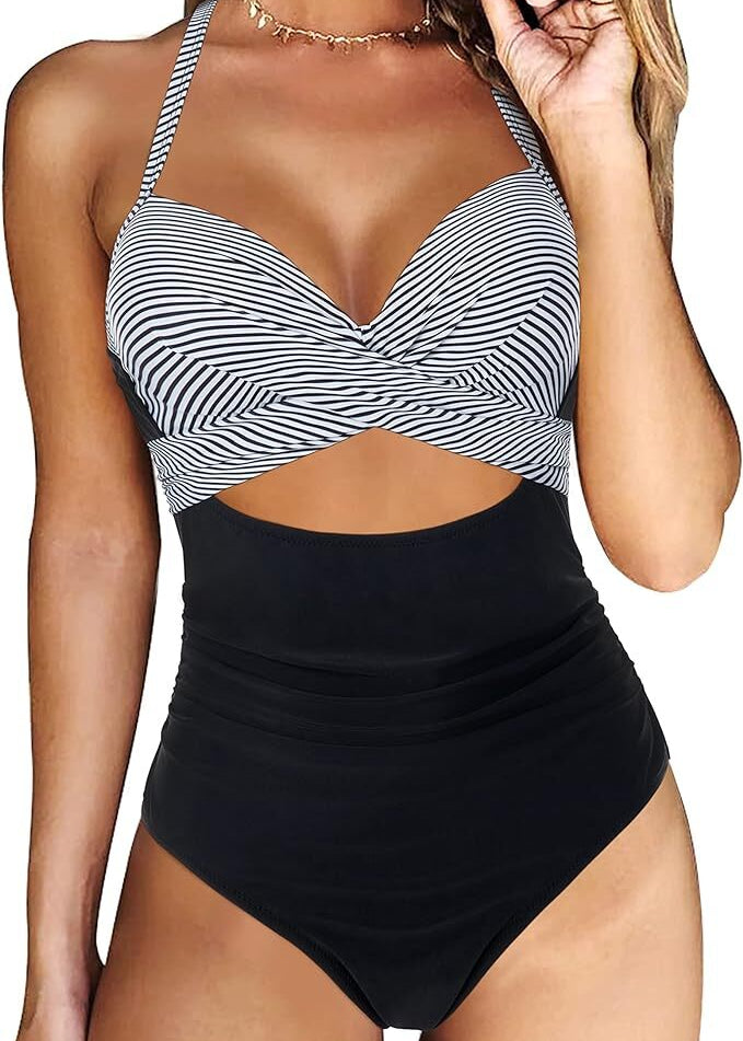 DOULAFASS Women's Tummy Control Cutout One Piece Swimsuit Swimming Costume BNWT