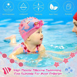 AKSXU Girls Silicone Swimming Cap Swim Hat Pink Mermaid Children Kids 6-14 Years
