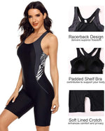 Attraco Women's Boyleg Legsuit Racerback Swimsuit Swimming Costume Kneeskin BNWT