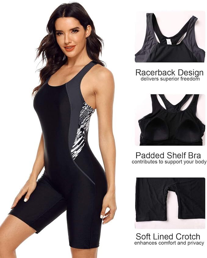 Attraco Women's Boyleg Legsuit Racerback Swimsuit Swimming Costume Kneeskin BNWT