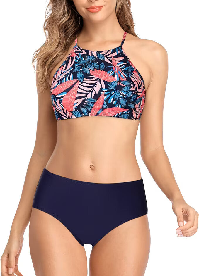 CharmLeaks Women's Padded High Neck Bikini Swimsuit Swimming Costume BNWT