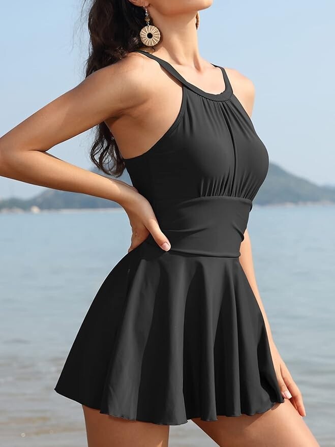 Shekini Women's Ruched Swim Dress Swimsuit Swimming Costume Skirt Boy Short BNWT