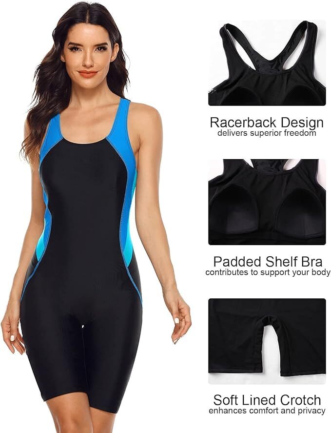Attraco Women's Boyleg Legsuit Racerback Swimsuit Swimming Costume Kneeskin BNWT