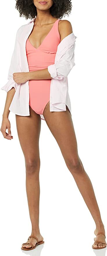 Amazon Essentials Women's Plunge Shaping Swimsuit Swimming Costume Coral BNWT
