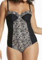 Beach To Beach Women's Black Lace Print Bandeau Swimsuit Swimming Costume BNWT