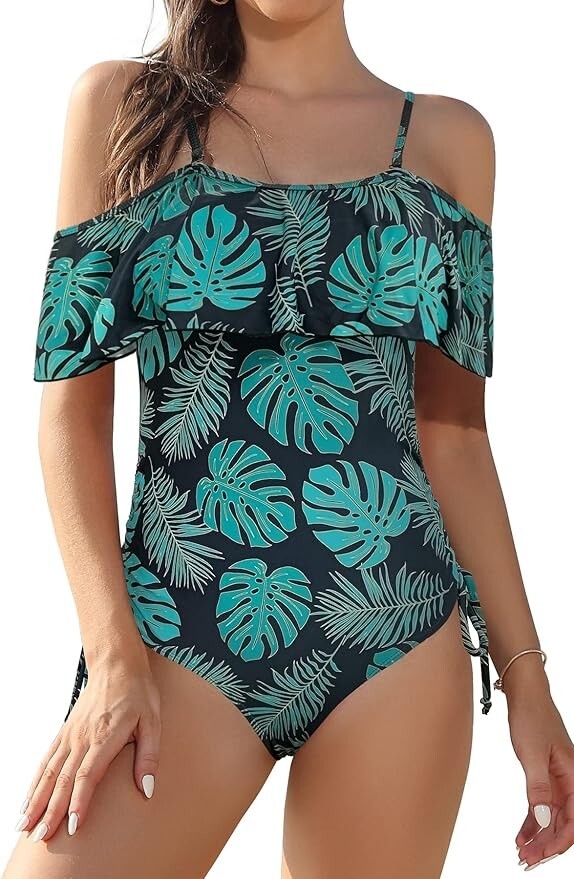 Shekini Women's Off-Shoulder Flounce Swim Swimsuit Swimming Costume BNWT