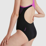 Speedo Women's Placement Laneback Swimsuit Swimming Costume Black Pink BNWT